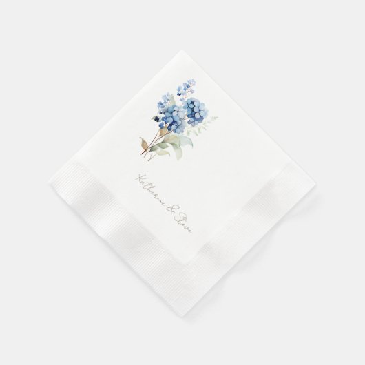 Moderne Skriptbezeichnung Blue Hydrangea Wedding Serviette (Ecke)