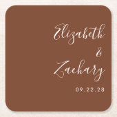 Moderne Skriptcoffee Brown Hochzeit Rechteckiger Pappuntersetzer (Vorderseite)