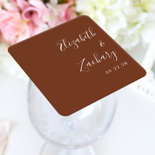 Moderne Skriptcoffee Brown Hochzeit Rechteckiger Pappuntersetzer