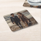 Moderne Skripte jubeln Liebe Foto Hochzeit Rechteckiger Pappuntersetzer (angewinkelt)