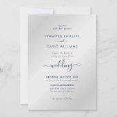 Moderne Skripte Navy Blue und Silver Wedding Einladung (Vorderseite)