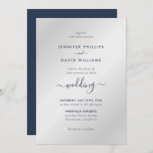 Moderne Skripte Navy Blue und Silver Wedding Einladung (Vorne/Hinten)
