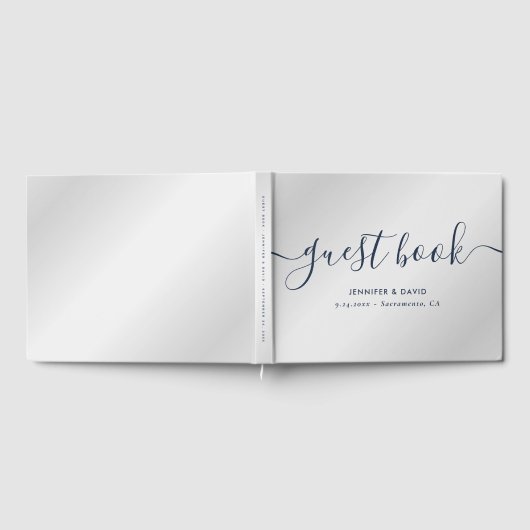 Moderne Skripte Navy Blue und Silver Wedding Gästebuch (Voll)