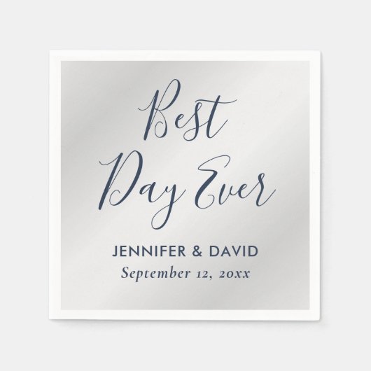 Moderne Skripte Navy Blue und Silver Wedding Serviette (Vorderseite)