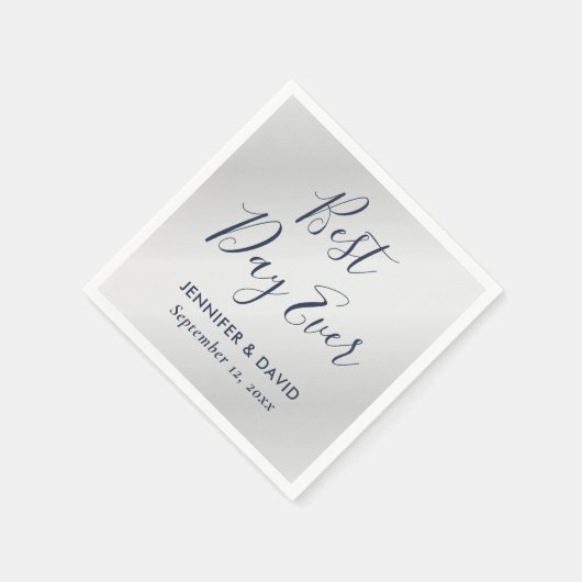 Moderne Skripte Navy Blue und Silver Wedding Serviette (Ecke)