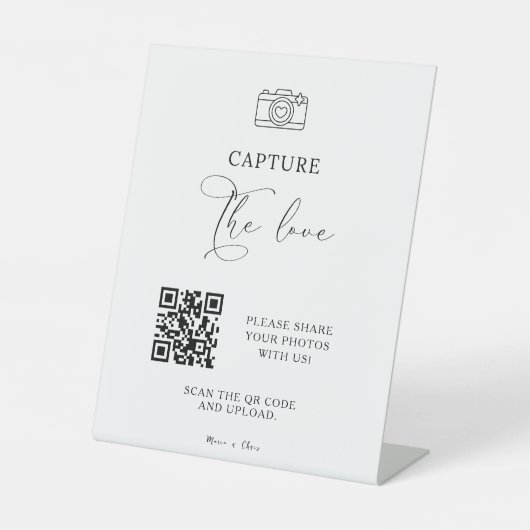 Moderne Skripterfassung Die Liebe QR-Code Hochzeit Sockelschild (Vorderseite)