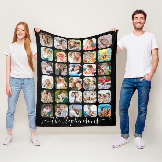 Moderne Skriptfamilie Name 30 FotoCollage Fleecedecke (Beispiel)