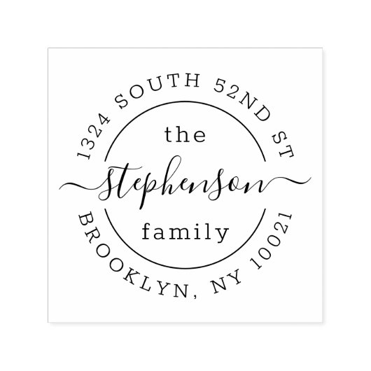 Moderne Skriptfamilie Name Runde Rücksendeadresse Permastempel (Design)