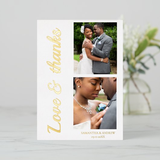 Moderne Skriptfolie Hochzeit danke Karte (Stehend vorne)