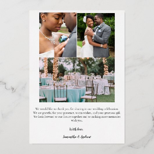 Moderne Skriptfolie Hochzeit danke Karte (Rückseite)