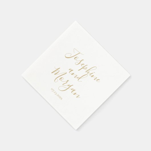 Moderne Skriptgold Namen datieren elegante Hochzei Serviette (Ecke)