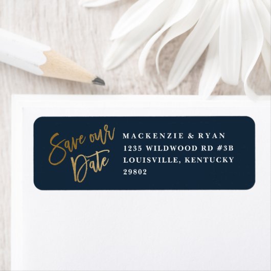 Moderne Skriptgold Save the Date Rücksendeadresse (Insitu)