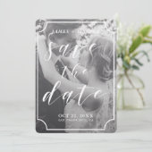 Moderne Skriptgrenze | Benutzerdefiniertes Foto Sa Save The Date (Stehend Vorderseite)