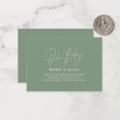 Moderne Skriptgrün Babydusche bringt Buch Mitteilungskarte (Vorderseite/Rückseite Beispiel)