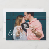 Moderne Skriptgrüne Streifen kommen bald Schwanger Ankündigung (Vorderseite)