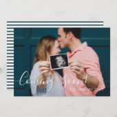 Moderne Skriptgrüne Streifen kommen bald Schwanger Ankündigung (Vorne/Hinten)