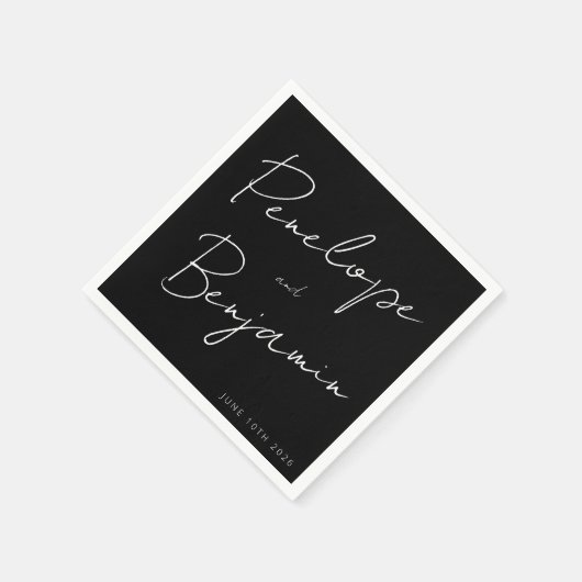 Moderne Skripthandschrift Custom Wedding Black Serviette (Ecke)