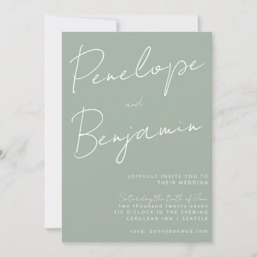 Moderne Skripthandschrift Dusty Sage Wedding Einladung (Vorderseite)
