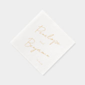 Moderne Skripthandschrift Hochzeit Weiß und Gold Servietten Mit Folie (Rechts)