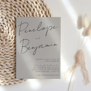 Moderne Skripthandschrift Neutral Taupe Hochzeit Einladung