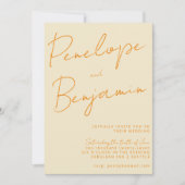 Moderne Skripthandschrift Orange Cream Wedding Einladung (Vorderseite)