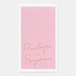 Moderne Skripthandschrift Rosa und orange Hochzeit Serviette