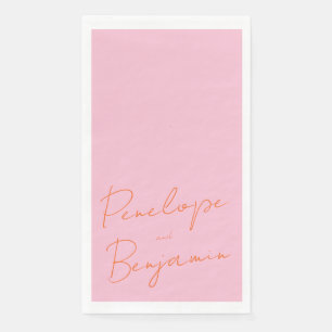 Moderne Skripthandschrift Rosa und orange Hochzeit Serviette