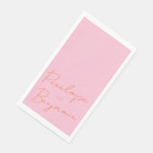 Moderne Skripthandschrift Rosa und orange Hochzeit Serviette (Ecke)