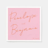 Moderne Skripthandschrift Rosa und orange Hochzeit Serviette (Vorderseite)