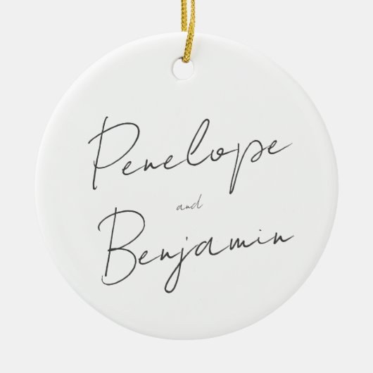 Moderne Skripthandschrift Schwarz-Weiß-Hochzeit Keramik Ornament (Vorne)