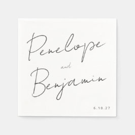 Moderne Skripthandschrift Schwarz-Weiß-Hochzeit Serviette