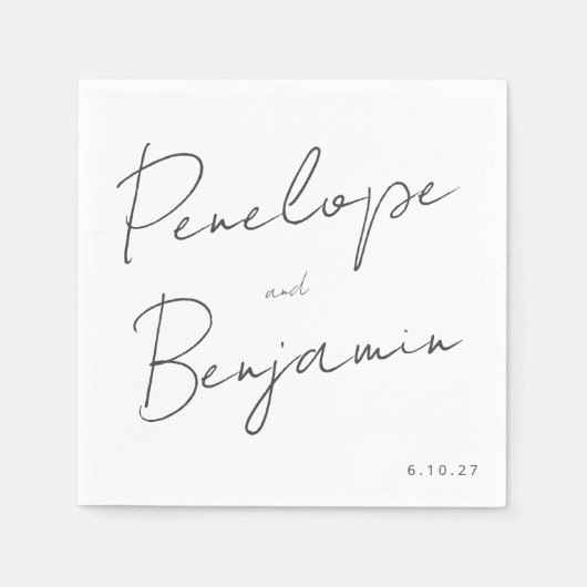 Moderne Skripthandschrift Schwarz-Weiß-Hochzeit Serviette (Vorderseite)