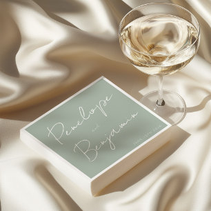 Moderne Skripthandschrift Wedding Boho Sage Serviette