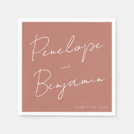 Moderne Skripthandschrift Wedding Boho Terracotta Serviette (Vorderseite)