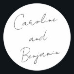 Moderne Skripthandschrift Wedding Boho White Runder Aufkleber<br><div class="desc">Modernes Script Handwriting Wedding Boho Classic Round Sticker in Weiß</div>