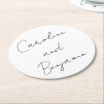 Moderne Skripthandschrift Wedding Boho White Runder Pappuntersetzer<br><div class="desc">Modernes Script Handwriting Wedding Boho Round Paper Untersetzer in White</div>