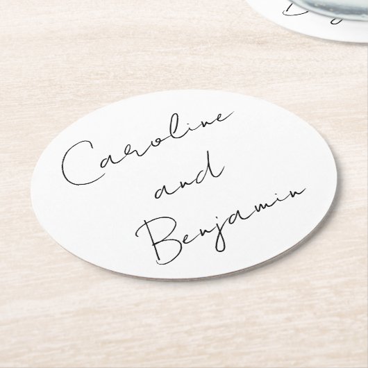 Moderne Skripthandschrift Wedding Boho White Runder Pappuntersetzer (Angewinkelt)