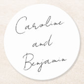 Moderne Skripthandschrift Wedding Boho White Runder Pappuntersetzer (Vorderseite)