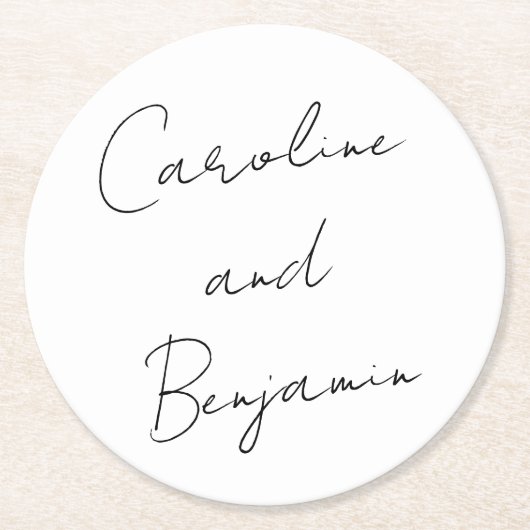 Moderne Skripthandschrift Wedding Boho White Runder Pappuntersetzer (Vorderseite)