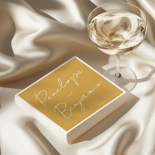 Moderne Skripthandschrift Wedding Boho Yellow Serviette