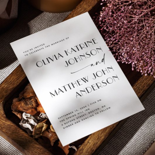 Moderne Skripthochzeit | Minimalistisches Foto + Q Einladung