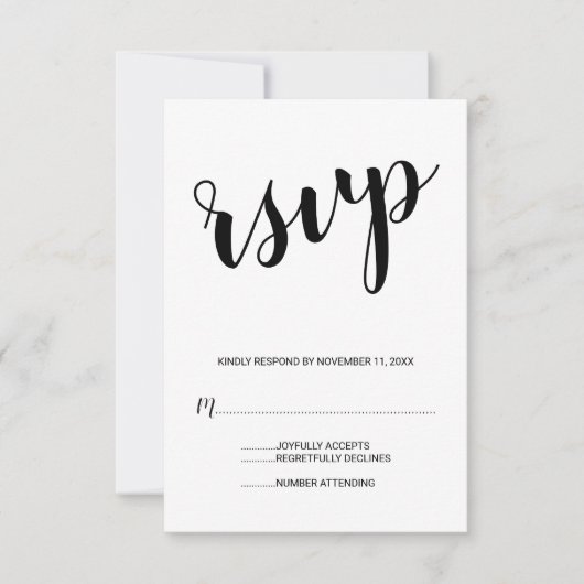Moderne Skripthochzeit RSVP Karte (Vorderseite)