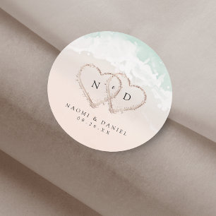 Moderne Skripthörer Mongram Beach Hochzeitfavorite Runder Aufkleber