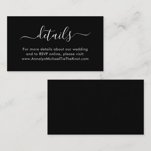 Moderne Skriptkalligrafie Minimale Details Schwarz Begleitkarte (Vorne/Hinten)
