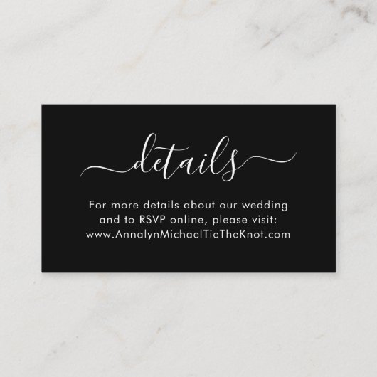 Moderne Skriptkalligrafie Minimale Details Schwarz Begleitkarte (Vorderseite)