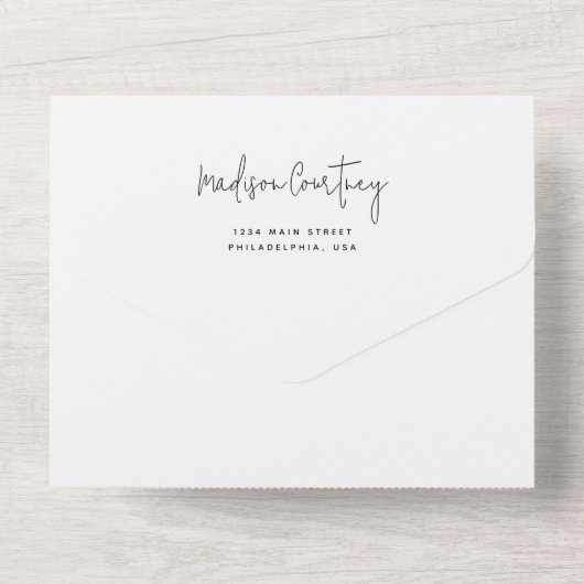 Moderne Skriptkalligrafie Monogram Wedding All In One Einladung (Rückseite)