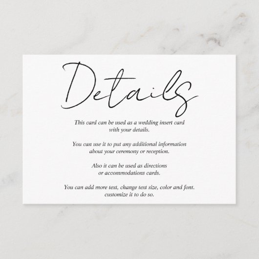 Moderne Skriptkalligraphie Schwarz-Weiß-Hochzeit Begleitkarte (Vorderseite)