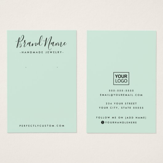 Moderne Skriptlogo-Minze-Green-Ohrring-Display-Kar (Vorne & Hinten)