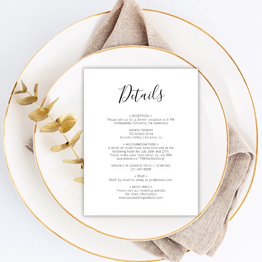 Moderne Skriptminimale Hochzeitdetails Begleitkarte