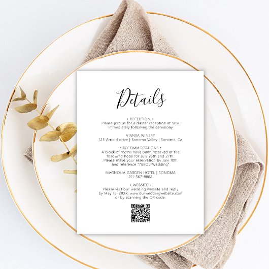 Moderne Skriptminimale Hochzeitdetails Begleitkarte